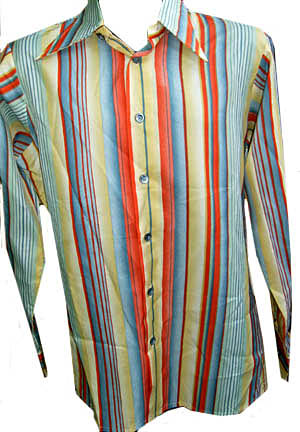 (M) 1970s men's polyester DISCO SHIRT bright stripes of colours. Never worn