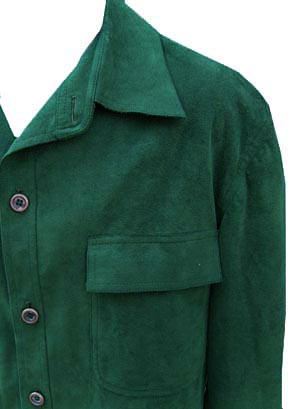 (44) vintage 1970s men's ultrasuede blazer by Halston. Forest Green