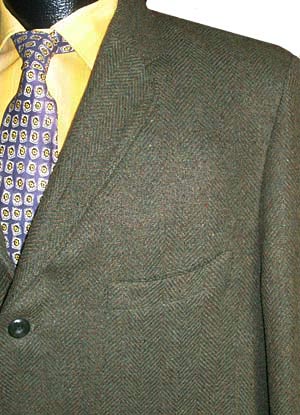 (39, short) vintage 1960s wool 3 button sport coat / Blazer. dark green herringbone