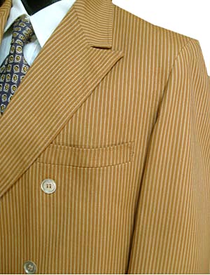 (38) AMAZING 1960s double breasted suit jacket / blazer. golden orange and ivory pin stripes