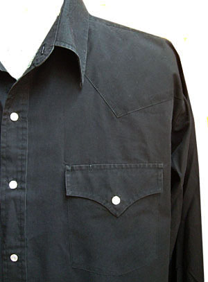 (roomy XL) classic vintage men's Western Shirt. Black w/ pearl snaps