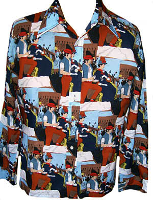 (roomy M) vintage 70s Ye Olde People bright & loud Disco Shirt