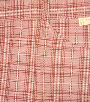 (34x28) 1970's mens crazy PINK PLAID bell bottom jeans. Never worn! awesome