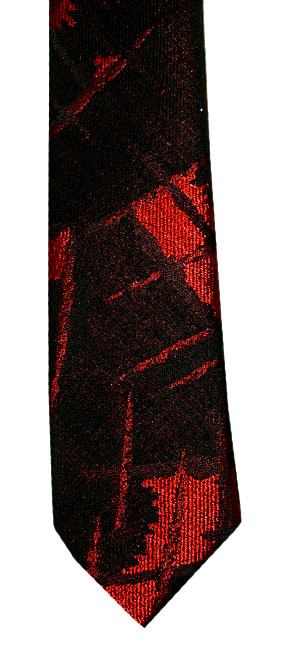 Vintage 1980s Tie by Jordache. skinny 1960s style. Bright Red & Black abstract pattern