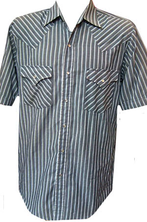 (S-M) vintage men's Western Shirt. short sleeve. muted grey, white, blue. as-is