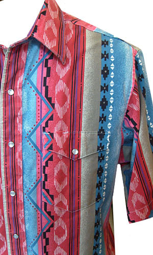 (M-L) men's short sleeve western shirt. Southwestern-y design. great colours!