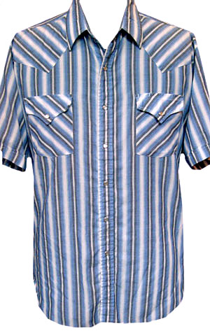 (roomy XL) vintage men's short sleeve Western Shirt. purpley-blue, grey, white stripes