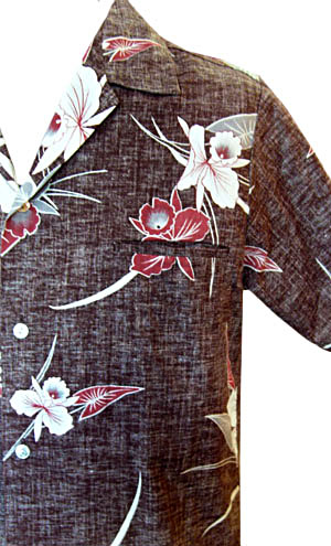(M) vintage 1980s mens Hawaiian tropical shirt. Reverse fabric. maroon, white flowers