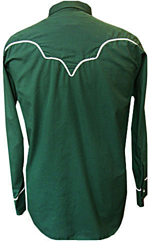 (L-XL, small shoulders) emerald green w/ white piping Rockmount Ranch Wear western shirt