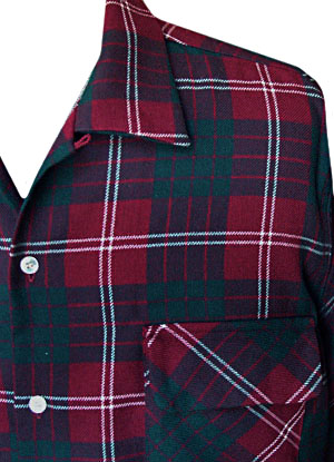 (L) WONDERFUL 1940s-50s deep Burgundy, Green, White plaid Shirt. soft but heavier fabric