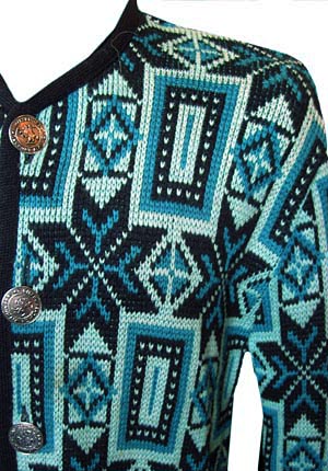 (S-M) vintage 1960s-70s men's warm Nordic Ski Sweater cardigan. amazing colours!