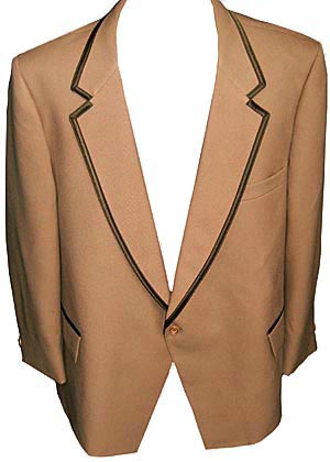 (54) vintage 1970s tuxedo jacket. BIG MAN. warm caramel w/brown satin. unworn!