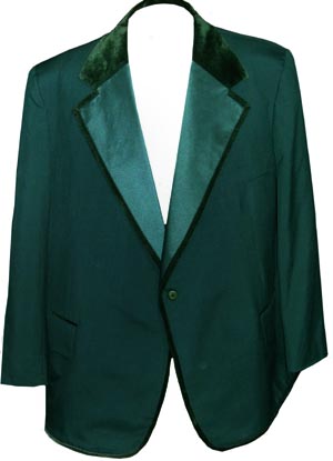 (52, Tall) vintage 70s BIG MAN Tuxedo jacket. Dark Green w/DARK GREEN VELVET and satin