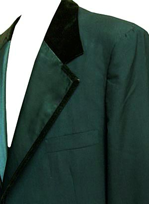 (52) vinatge 1970s BIG MAN dark green Tuxedo jacket w/DARK GREEN VELVET and satin