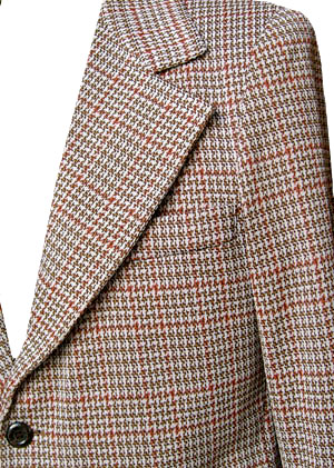 (38, 32x31) 1970s 2-pc matching SUIT. dble knit polyester, earthy tones PLAID