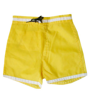 (XXS) never worn 1960s Campus swimsuit, bright yellow w/white trim, drawstring waist. SHEER!