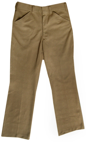 (34x32.5) vintage 70s men's poleyster Disco Pants. warm toffee brown, cool raised pattern