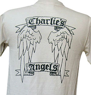 (S) vintage Charlie's Angels Motorcycle t-shirt--cool cat on motorcycle!!