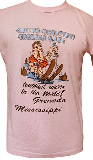 (M) vintage pink t shirt, Waterskiing at Grenada Mississippi
