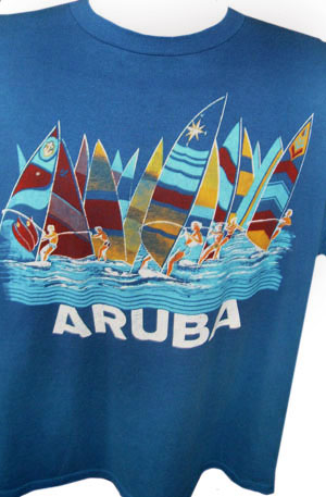 (L) vintage t-shirt ARUBA with windsurfers!!  Very 1980s beach time!