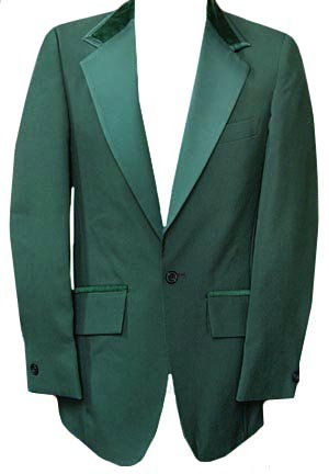 (54, Tall) BIG MAN 70s Tuxedo Jacket. deep Green. Satin & Velvet! as-is
