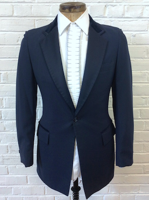(44, short) vintage 70s Tuxedo Jacket. muted Sage Green polyester, dark green satin trim