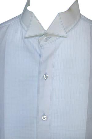 (XL, tall) Men's vintage 1970s Pleated Tuxedo Shirt. Pale BLUE.
