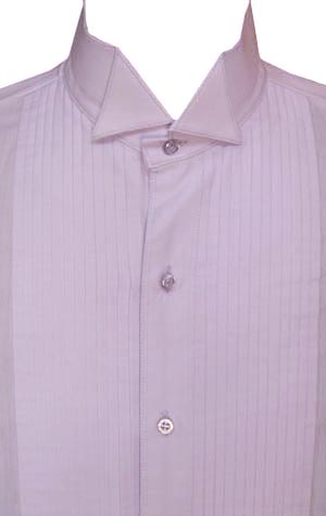 (L, Tall) vintage 1970s pleated front Tuxedo Shirt. light purple