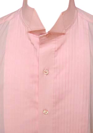 (S, short) vintage 70s men's pleated front Tuxedo Shirt. pastel PINK