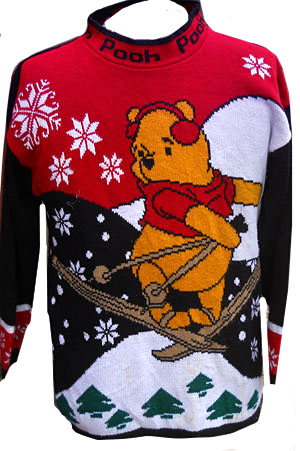 (mens M) WINNIE THE POOH attempting to ski. Soft n'Cuddly sweater