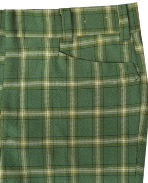 (37x30) Vintage Men's 1970s Polyester disco pants.  Funky green plaid!!