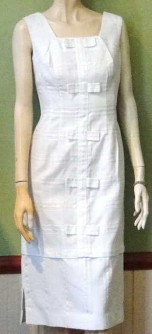 (S-M) 1960s White Bow Front Sleeveless Dress unworn w/tags