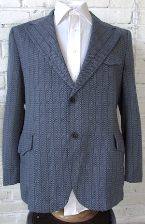 (42) Men's Vintage 70's Disco Blazer!  Light and Dark Blue Striped Crazy Wallpaper Print.