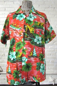 (XL) Vintage Mens 70s Hawaiian Shirt! Hot Pink & Orange! Surf Dudes & Mint Green Flowers!