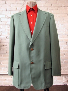 (48) Men's Vintage 70's Polyester Blazer! Muted Sage w/ Gold Colored Buttons!