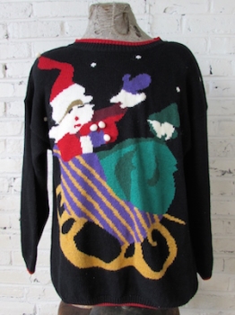 (mens L-XL) Ugly Xmas Sweater! Weird Face on His Beard Abstract Santa!