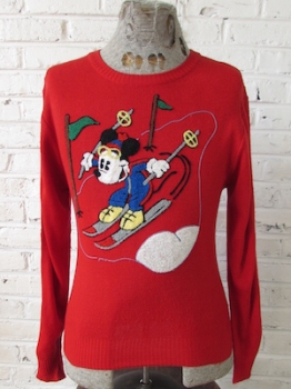 (Mens Snug S) Ugly Xmas Sweater! Vintage Mickey Mouse Skiing Sweater!
