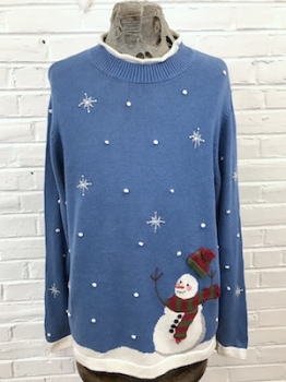 (mens L-XL) Ugly Xmas Sweater! Snowman in the Beaded and Puffy Snow! As-Is