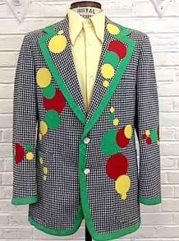 (41) Men's Vintage 70's Blazer! Wild & Crazy Black & White Gingham Blazer w Big Bright Dots!