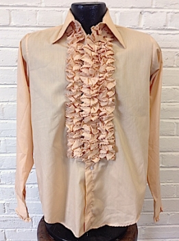 (37" Chest) Boys 1970's Ruffled Tuxedo Shirt! Peach w/ Three Rows of Ruffles!