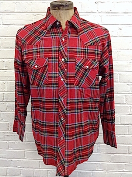 (XL) Men's Vintage Flannel Western Shirt! Red, Yellow, Blue & Black Tartan Plaid! Xmas Plaid!