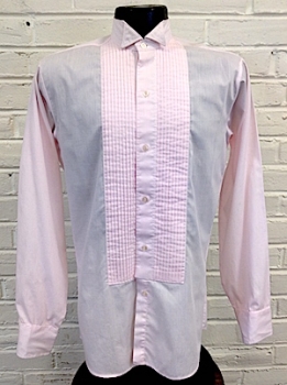 (S) Mens Vintage 70s Pleated Front Tuxedo Shirt in Light Pink! Wing Tip Collar!
