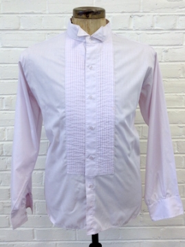 (L) Mens Vintage 70s Tuxedo Shirt! Pale Lavender w/ Pleats! Wing Tip Collar!