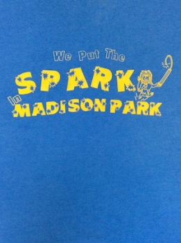 (M-L) Vintage T-shirt! Blue & Gold "We Put the Spark in Madison Park"! Nice n' soft!