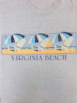 (L) Vintage T-shirt! 1989 Virginia Beach! Heather Gray w/ Beach Chairs & Umbrellas! Super Soft!