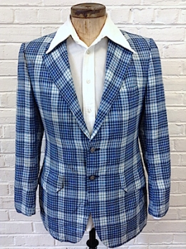 (40) Mens Vintage 1970s Disco Blazer! Plaid in Shades of Blue & Off-White! As-Is