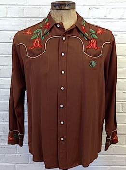 (L) Men's Vintage 40's Western Shirt. Custom Made Gabardine, Embroidered Shirt!