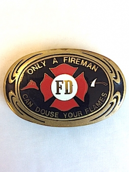 Sexy Vintage Fire Fighter's Belt Buckle! Red FD Maltese Cross on Black!