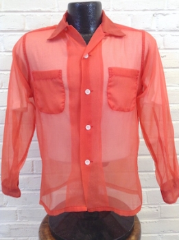 (Boys XL / Mens XXS) VIntage 1950s Shirt!  Salmon Pink! Sheer Nylon! Super Sexy!