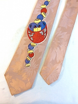 Vintage 1940s wide Swing Tie! Shimmery Violet w/ baubles & flower jacquard!